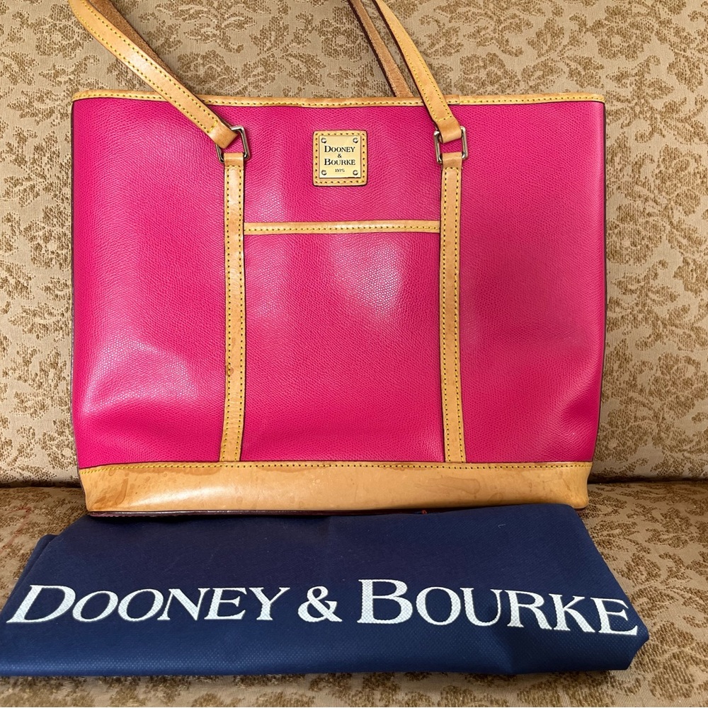Dooney & Bourke Claremont Cynthia Tote Pink with tan leather trim vintage Y2K